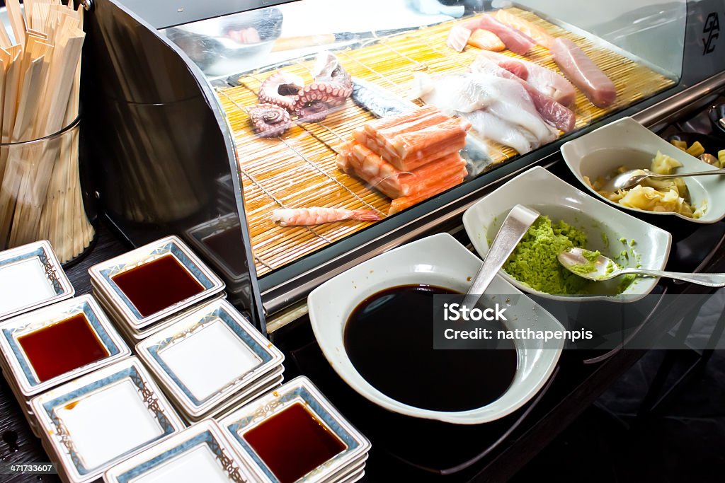 Sushi ingredients Sushi ingredients in restaurant. Commercial Kitchen Stock Photo