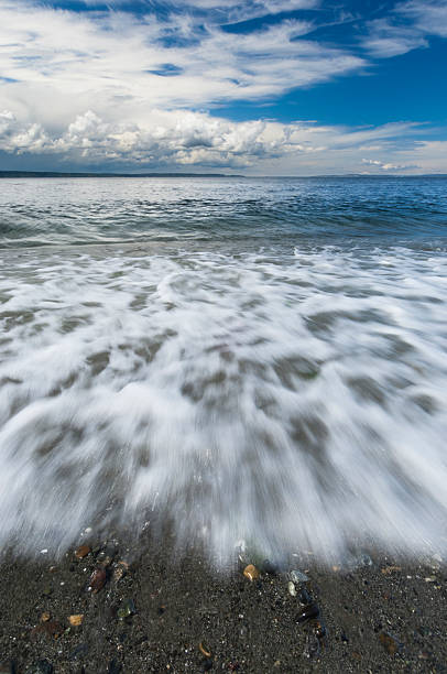 Waves on Beach at Edmonds Washington 2 Waves wash up on the beach at Marina Beach Park, Edmonds, Washington, USA edmonds stock pictures, royalty-free photos & images