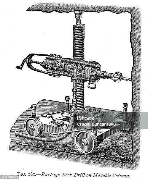 Burleigh Rock Drill Stock Illustration - Download Image Now - Drill, 19th Century, 19th Century Style
