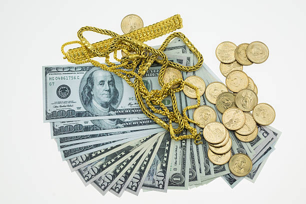 istock Banknote , Gold and coins with memories on white background. 471738006