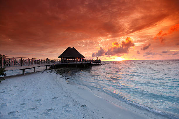 istock Beach and tropical houses on sunset 471738069
