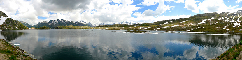 Stitched panorama made of 4 pictures. The Grimsel Pass - Switzerland.