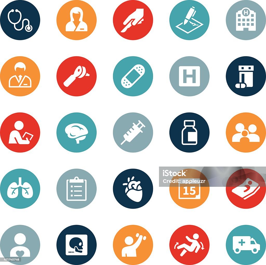 Healthcare and Medicine Icons Icons symbolizing the healthcare industry including medical staff, supplies, equipment and other healthcare related concepts. Icon Symbol stock vector