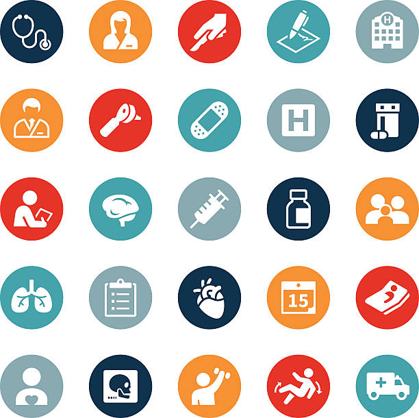 Healthcare and Medicine Icons Icons symbolizing the healthcare industry including medical staff, supplies, equipment and other healthcare related concepts. patient symbols stock illustrations