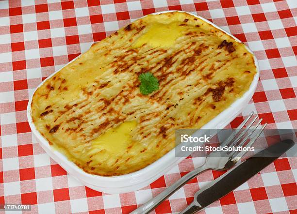 Fish Pie On Cafe Table Stock Photo - Download Image Now - Brown, Butter, Cafe