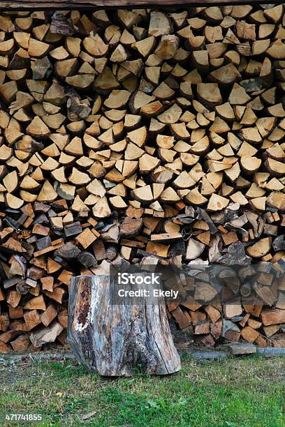Chopping Block And Stacked Logs Stock Photo - Download Image Now - Beech Tree, Branch - Plant Part, Cutting