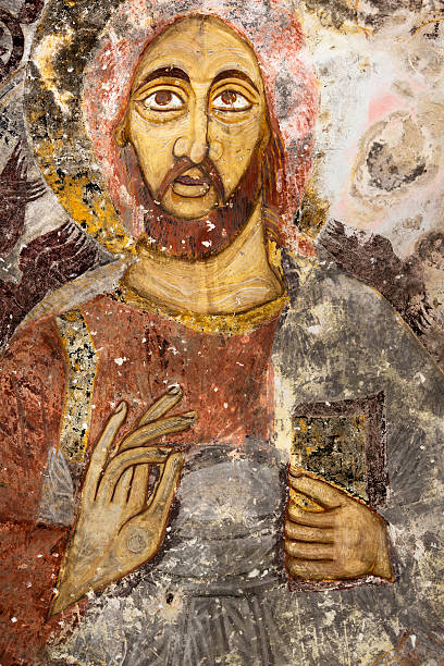 Jesus Christ on the wall of Sumela Monastery The Sumela Monastery (Built in the 4th century) was an ancient Greek Orthodox monastery in the region of Macka, Trabzon, Turkey. sumela monastery stock pictures, royalty-free photos & images