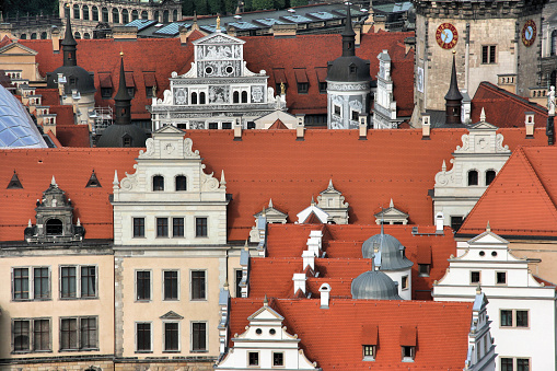 Landmarks of Dresden, Saxony, Germany. View from Frauenkirche cathedral dome.