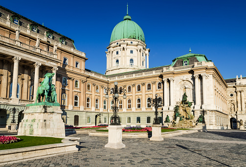 Buda Castle was built on the southern tip of Castle Hill in 1265AD, famous for medieval baroque. Budapest, Hungary.