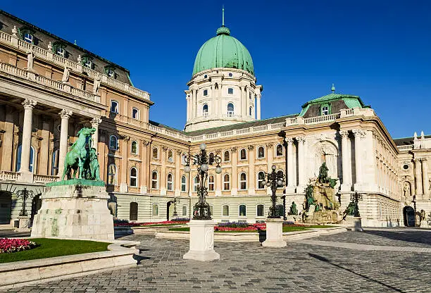 Buda Castle was built on the southern tip of Castle Hill in 1265AD, famous for medieval baroque. Budapest, Hungary.