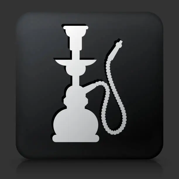 Vector illustration of Black Square Button with Hookah