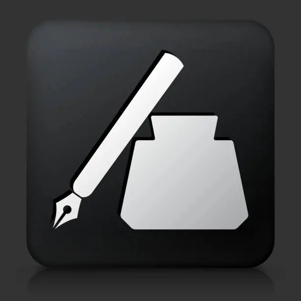 Vector illustration of Black Square Button with Ink Pen