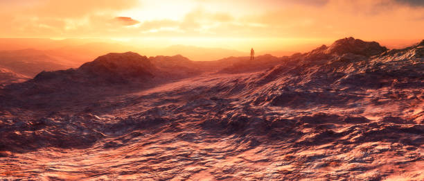 istock Astronaut on distant planet with UFOs in the sky 471745300