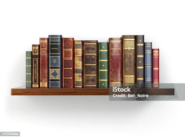 Vintage Old Books On Shelf Isolated White Stock Photo - Download Image Now - Book, Bookshelf, Shelf