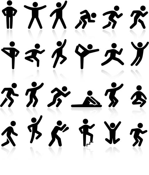 활동적인 생활을 직원관리 및 vitality 벡터 아이콘 세트 - healthy lifestyle jumping people happiness stock illustrations