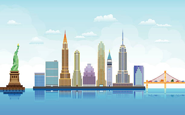 new york skyline (complete, moveable buildings) - empire state building stock illustrations