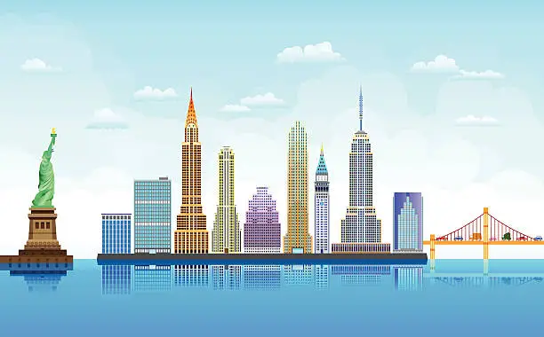 Vector illustration of New York Skyline (Complete, Moveable Buildings)