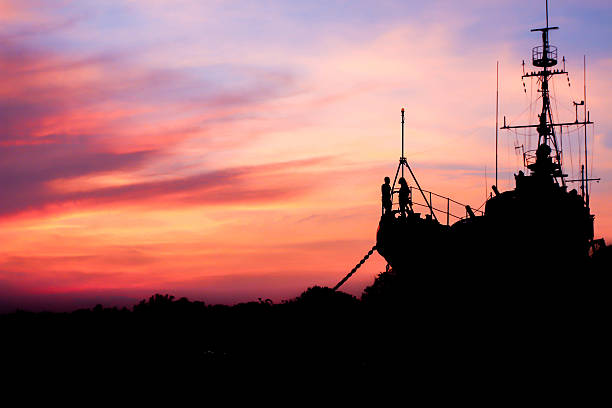 View of the sunset on the battleship