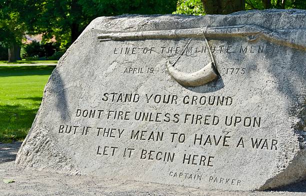 Concord, Massachusetts Concord, Massachusetts, USA - June 10, 2012: A monument dedicated to the Minute Men of the American Revolution in Concord, Massachusetts. concord massachusetts stock pictures, royalty-free photos & images