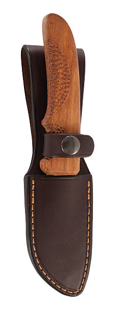 istock Vintage knife with wooden handmade handle and leather sheath 471749381