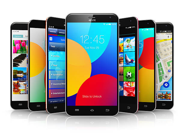 istock Collection of smart phones with various screen graphics 471749954