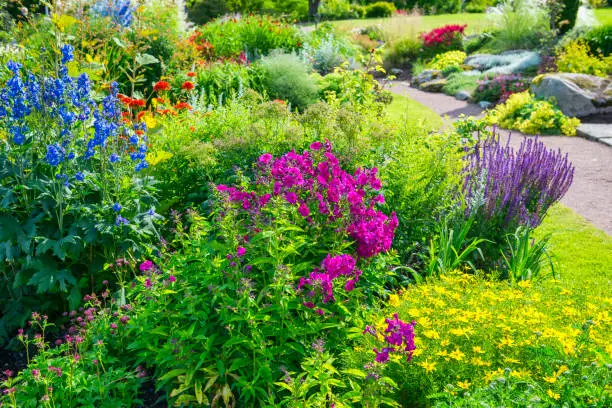 Flower beds in park