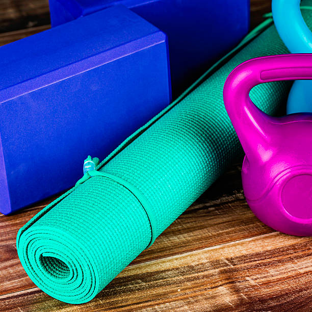 istock Yoga Mat, Blocks and Kettle Bells 471752249