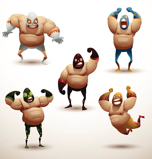 ilustraciones, imágenes clip art, dibujos animados e iconos de stock de mexicana wrestlers de - boxing ring combative sport fighting conflict