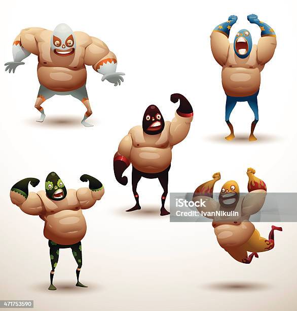 Mexican Wrestlers Set Stock Illustration - Download Image Now - Wrestling, Combat Sport, Struggle