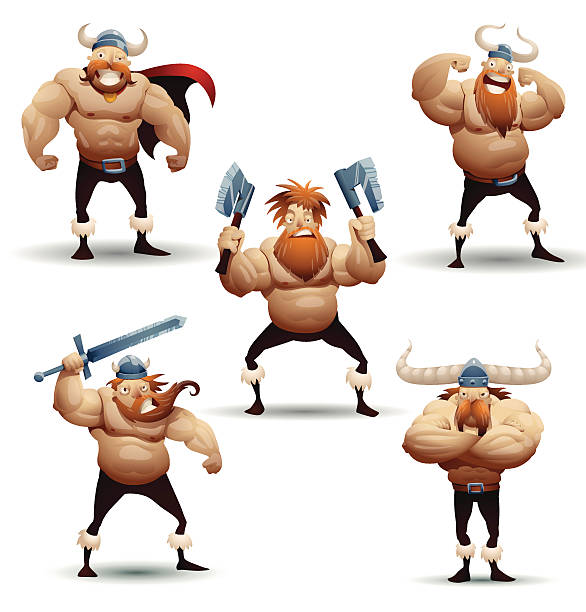 ilustraciones, imágenes clip art, dibujos animados e iconos de stock de viking de guerrero - human muscle muscular build bicep men