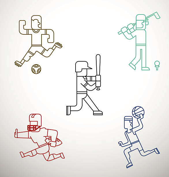 종류의 스포츠, 설정, 라인 - muscular build in a row blue baseball stock illustrations