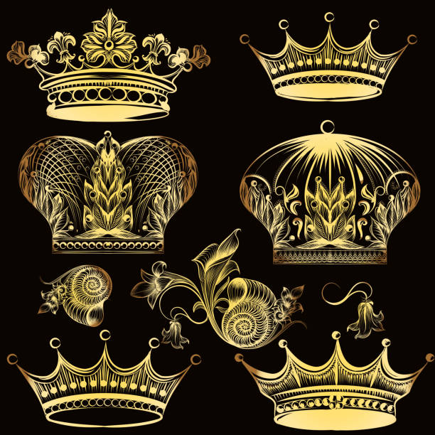 collection of heraldic золотые короны - lily fleur de lys king flower stock illustrations