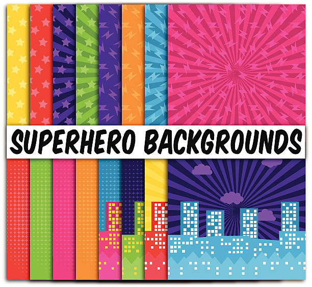 ilustrações, clipart, desenhos animados e ícones de coleção de vetor com 16 super-herói com tema - star exploding backgrounds ray