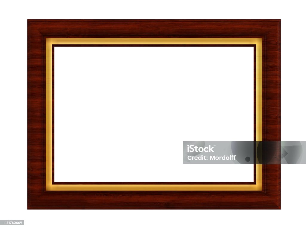Ciemne drewniane obraz ramki z frędzlami złota - Zbiór zdjęć royalty-free (Białe tło)