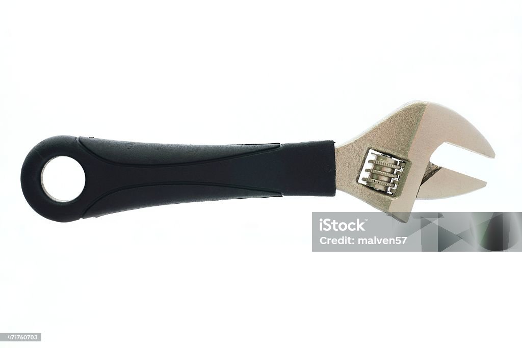 Adjustable wrench New steel sliding wrench with the black handle on a white background Adjustable Stock Photo