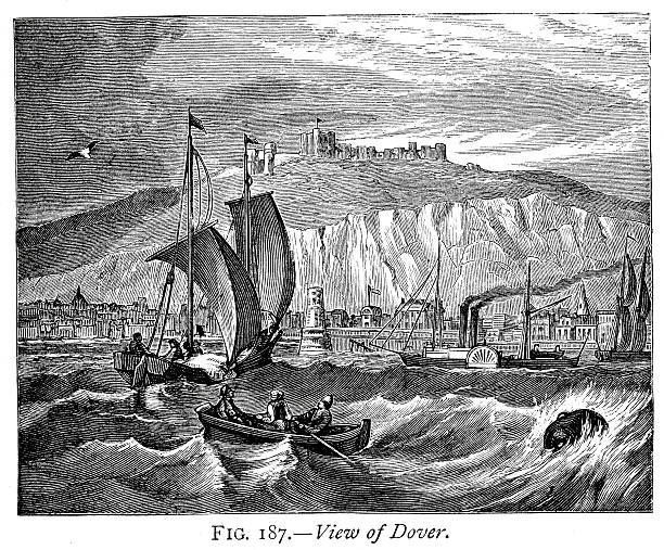 View of Dover Vintage engraving of a View of Dover, England. 1884 north downs stock illustrations