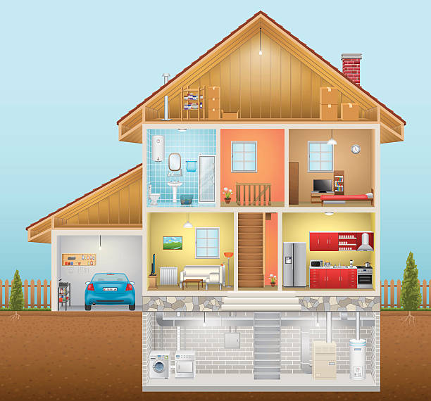 하우스 내륙발 - cross section house built structure apartment stock illustrations