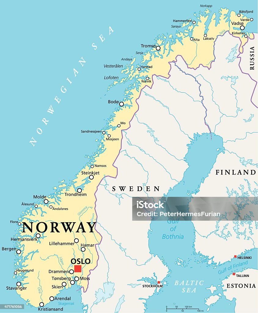 Norvegia Mappa Politica - Immagini vettoriali stock e altre immagini di Carta geografica - Carta geografica, Norvegia, Capo Nord - Norvegia - iStock