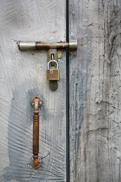 istock Steel door with lock 471761225