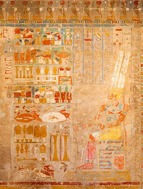 Photo of Hieroglyphs on Egyptian funerary stela of Hatshepsut Temple