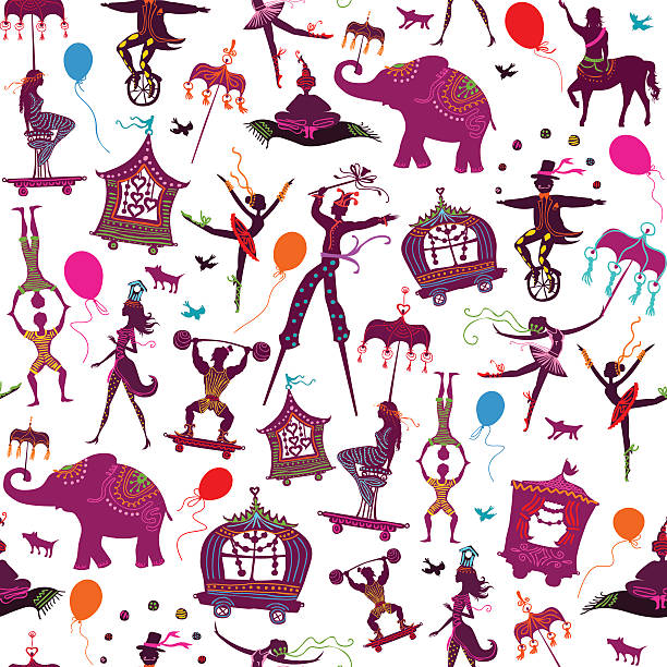 seamless colorful circus characters vector art illustration