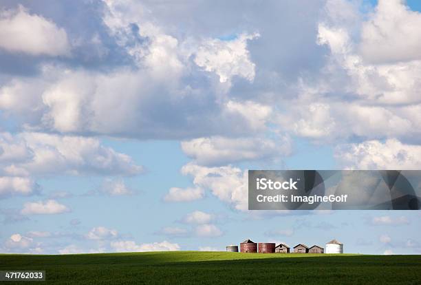 Compartimientos De Grano Y Prairie Sky Foto de stock y más banco de imágenes de Agricultura - Agricultura, Aire libre, Alberta