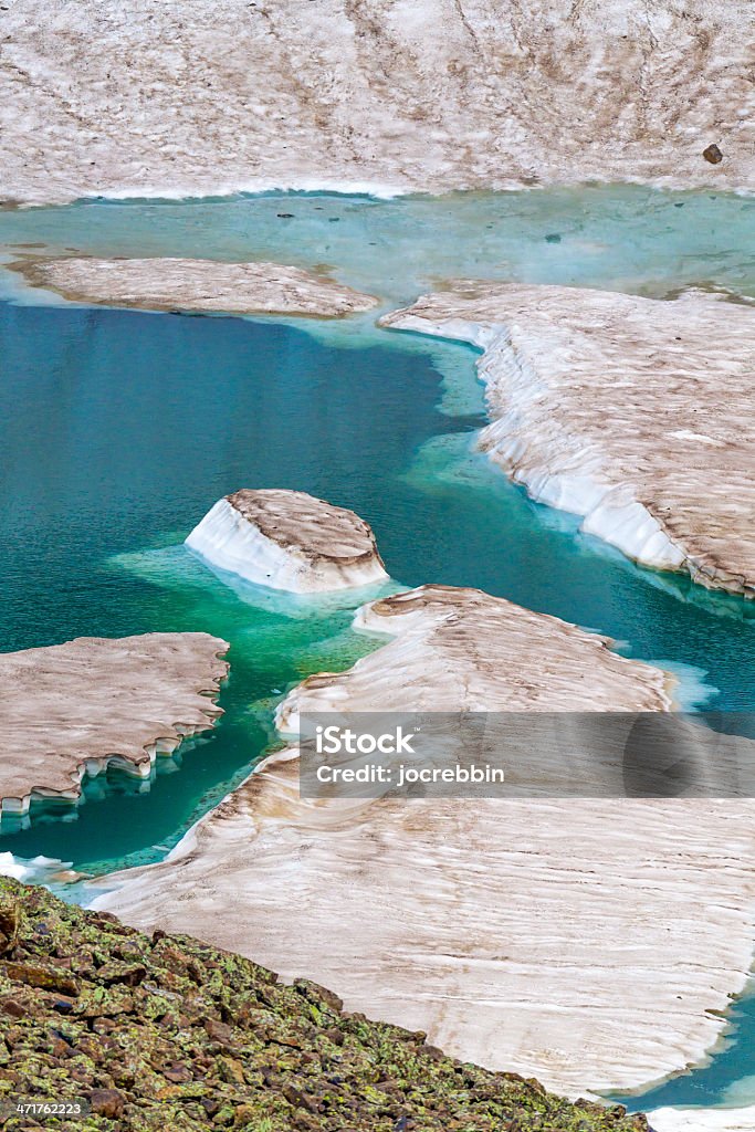 Blue ice pools in summer snow on the Rocky Mountains Beauty In Nature Stock Photo