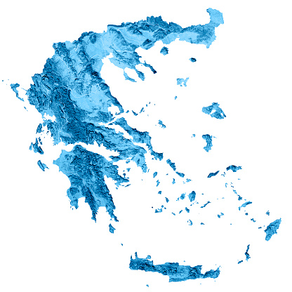 3D render and image composing: Topographic Map of Greece. Isolated on White. High quality relief structure!