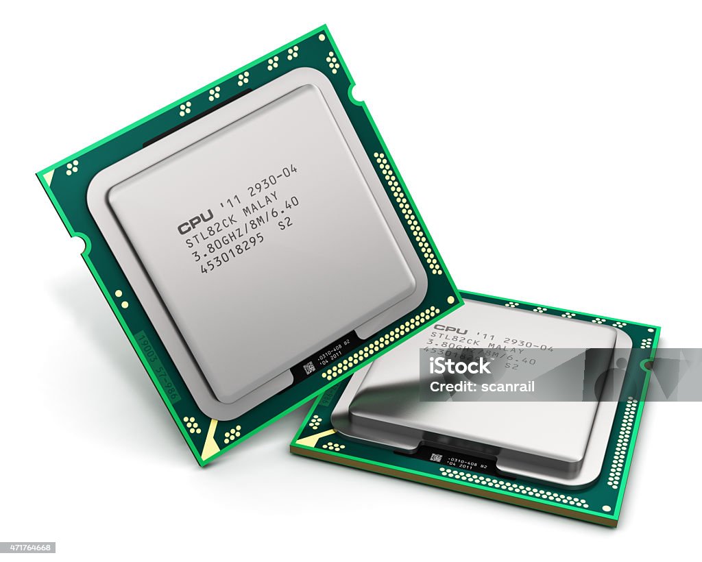 Two modern CPUs isolated on a white background See also: CPU Stock Photo
