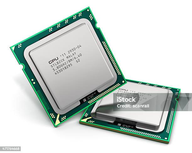 Two Modern Cpus Isolated On A White Background Stock Photo - Download Image Now - CPU, 2015, Computer Chip