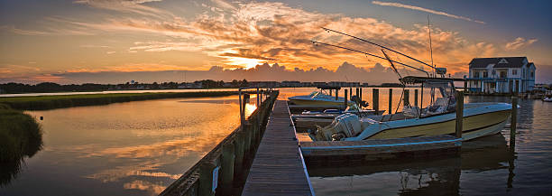 Small Coastal Boat Dock at Sunset
