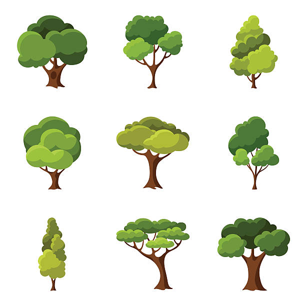 illustrations, cliparts, dessins animés et icônes de ensemble d'abstrait stylisé arbres - arbres