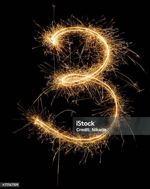 Sparkling Number Three Stock Photo - Download Image Now - Celebration, Number 3, Sparkler - Firework