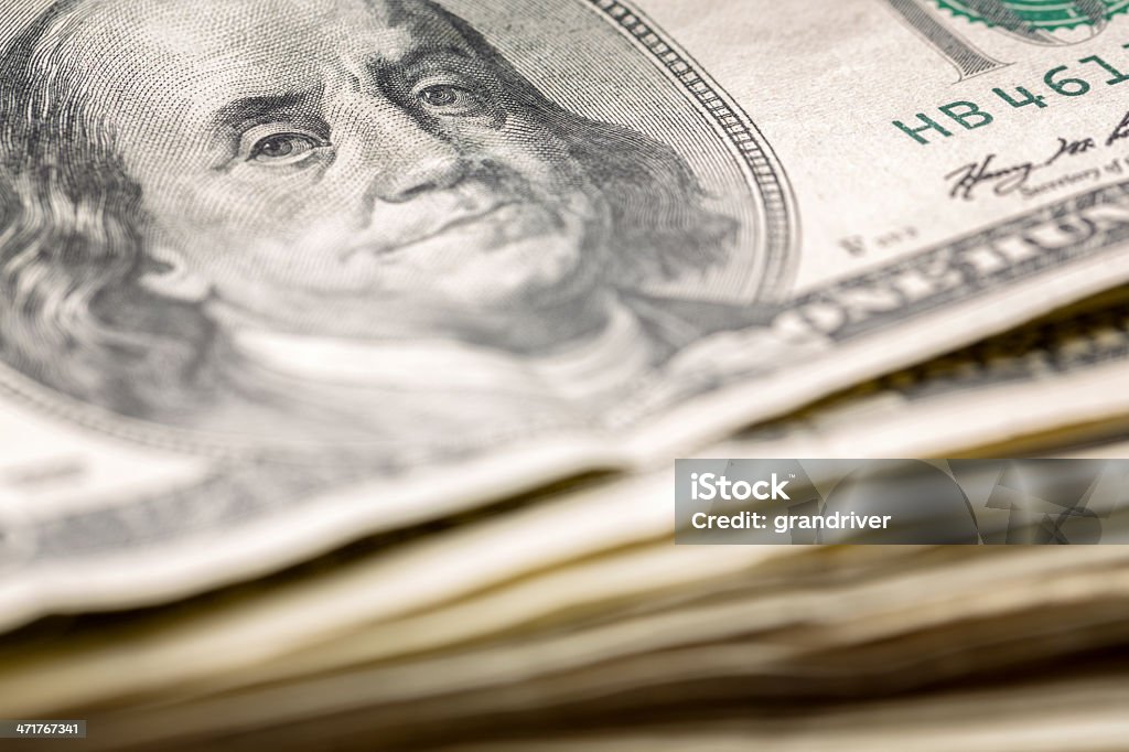 $100 Ben Franklin faccia Close-Up Macro - Foto stock royalty-free di Assenza
